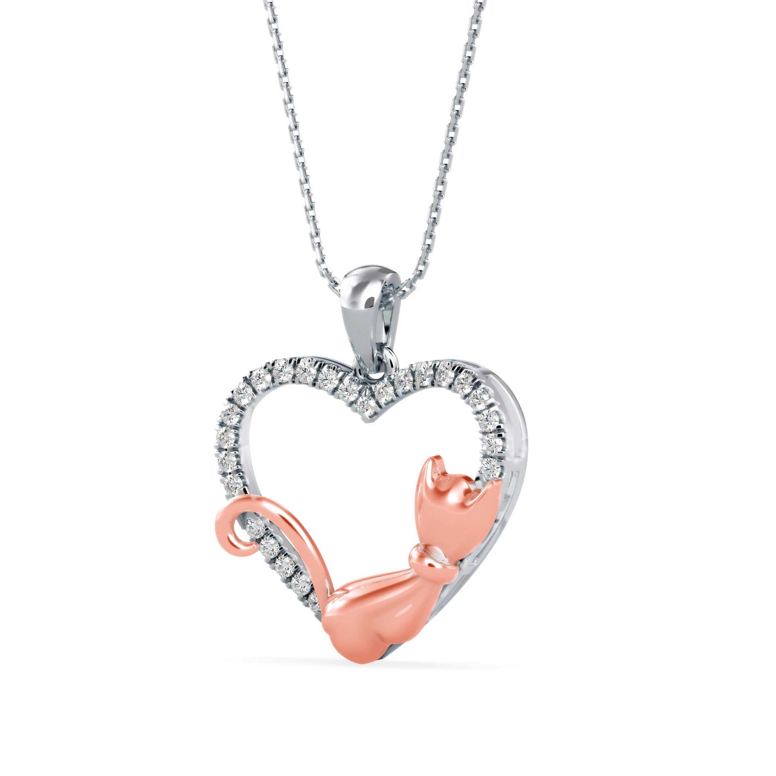 Whiskered Love Cat Diamond Pendant Left view in 9KT