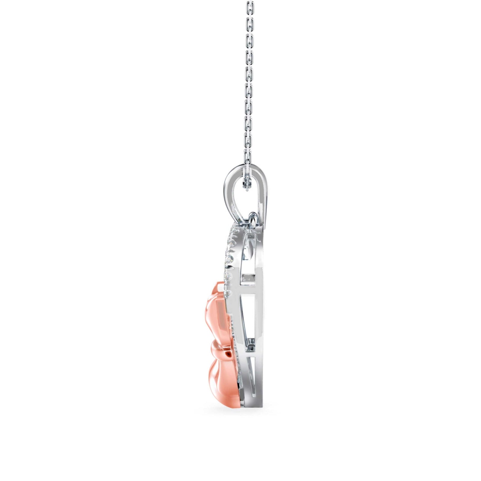 Whiskered Love Cat Diamond Pendant Side view