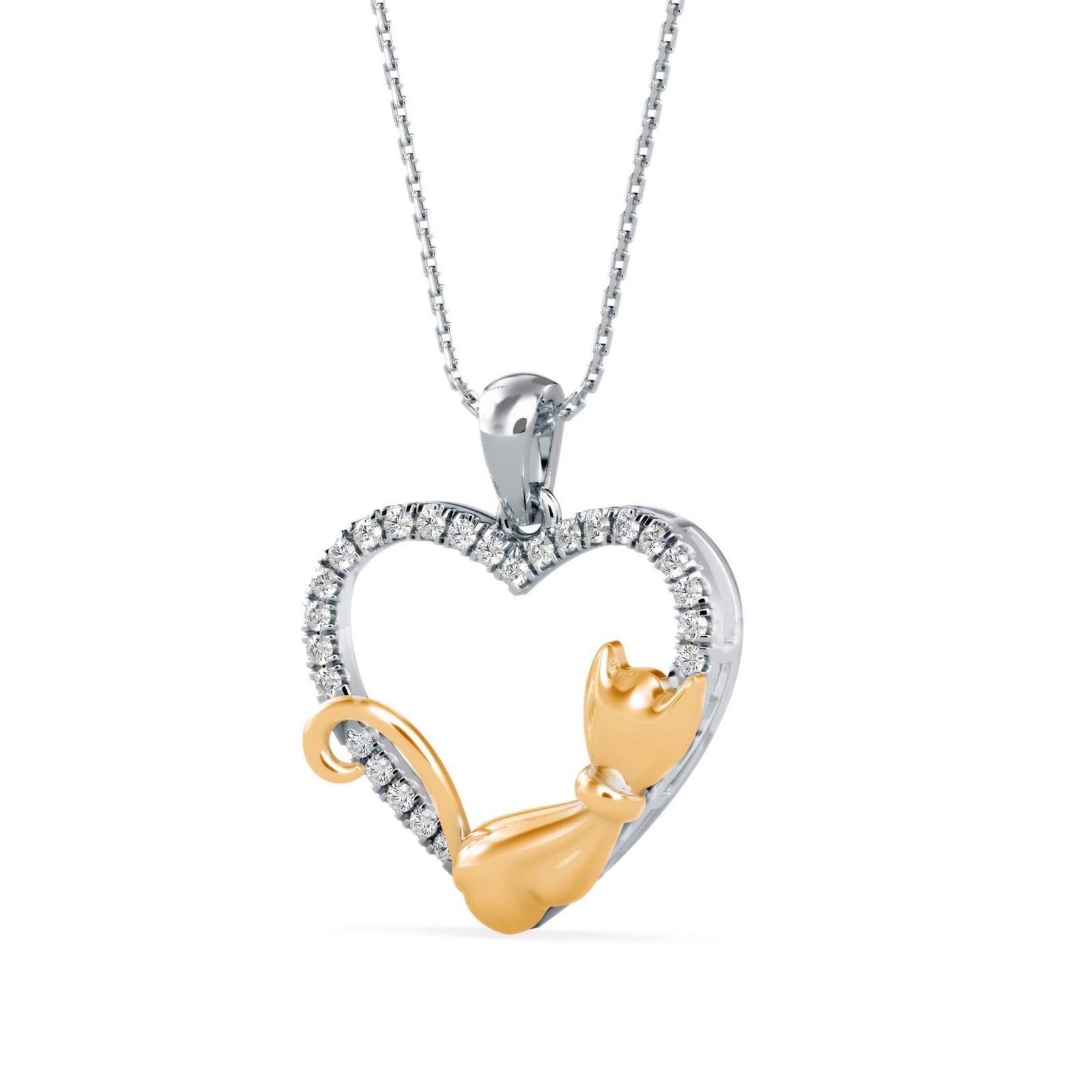 Whiskered Love Cat Diamond Pendant Left view