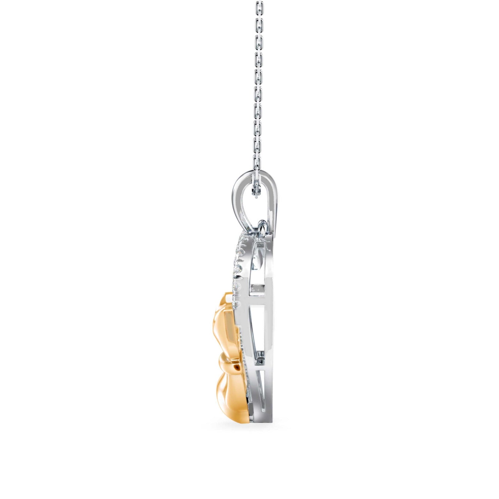 Whiskered Love Cat Diamond Pendant Side view