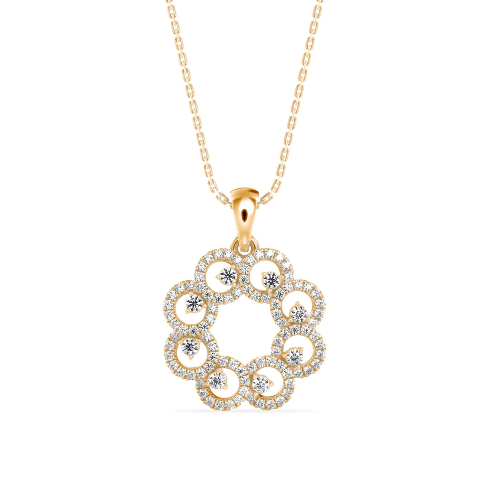 Floral Bloom Diamond Pendant Front View in 9KT