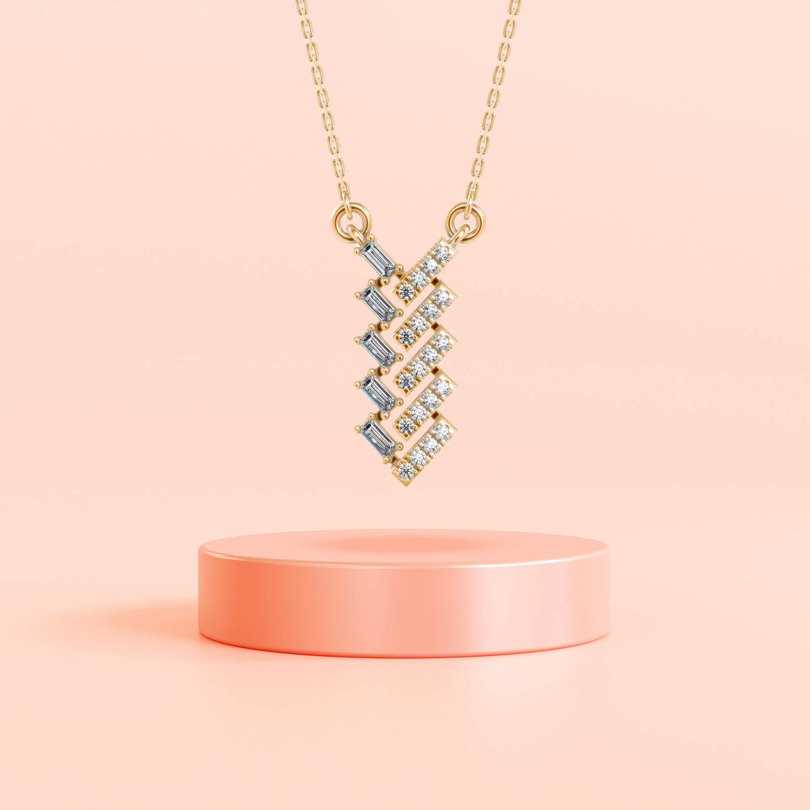 Baguette Bar Twist Diamond Necklace Prospective View