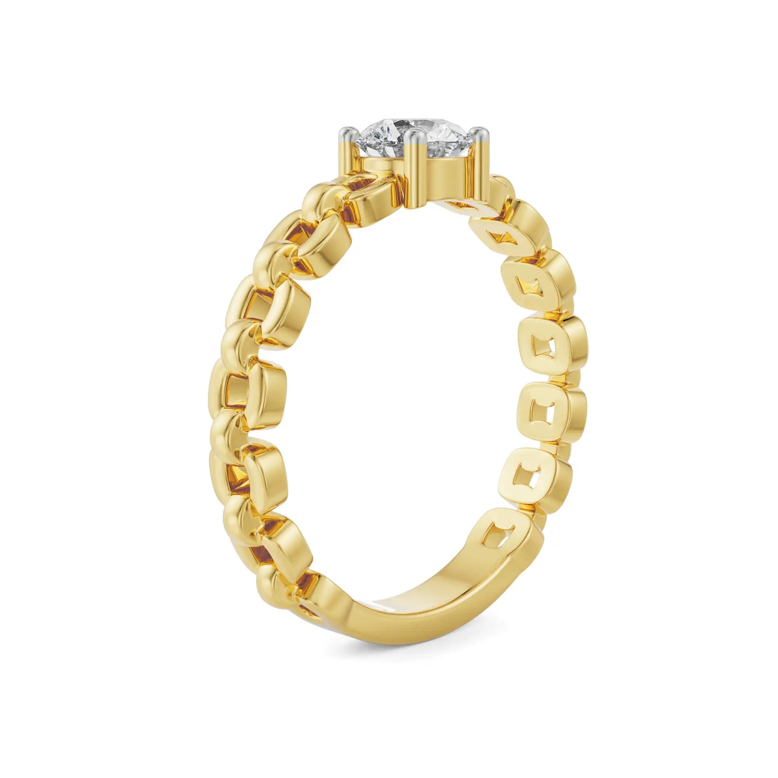 Chain Solitaire Diamond Ring Side View