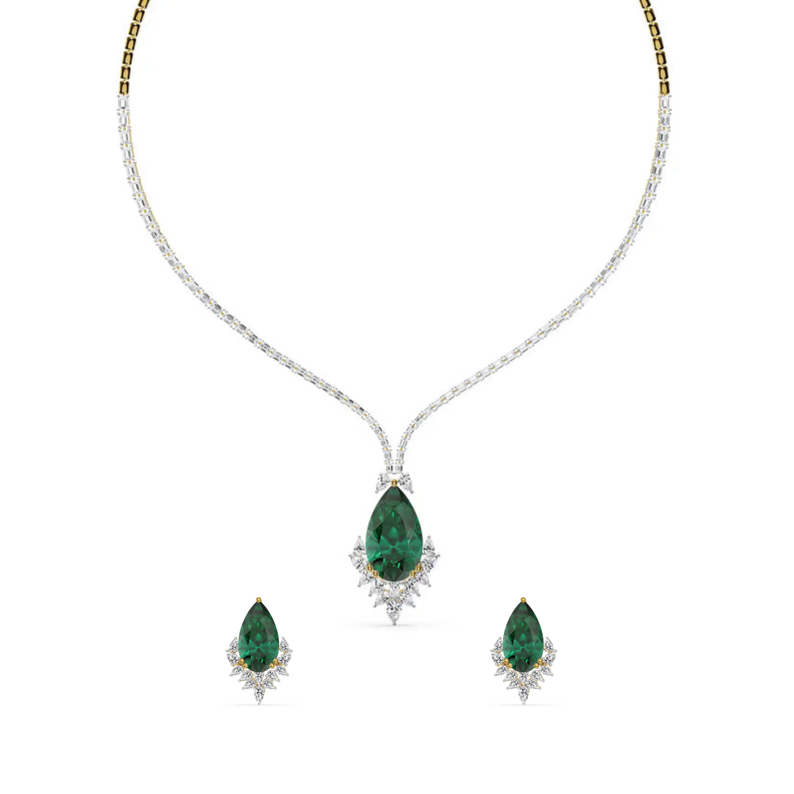 Emerald Grace Lab Grown Diamond Necklace Set - Front view in 9KT
