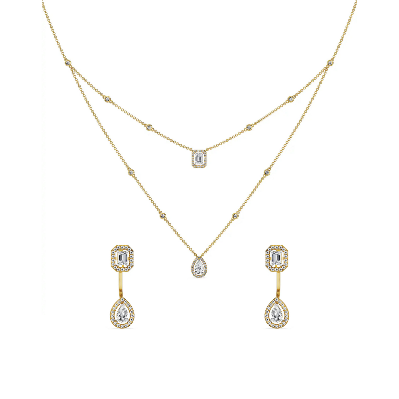 Layered Halo Solitaire Lab Grown Diamond Necklace Set