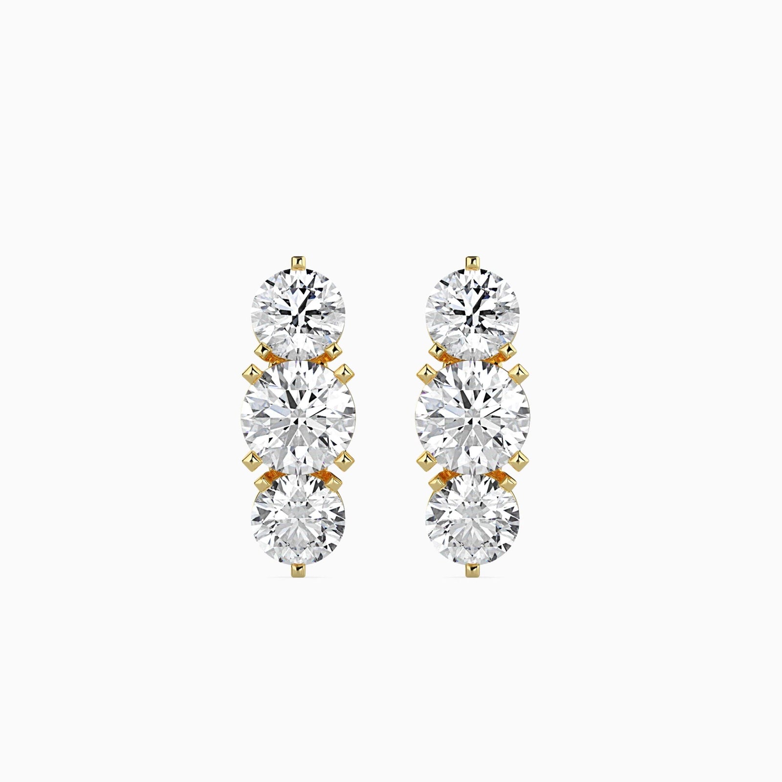 Three Stone Diamond Earrings Front view