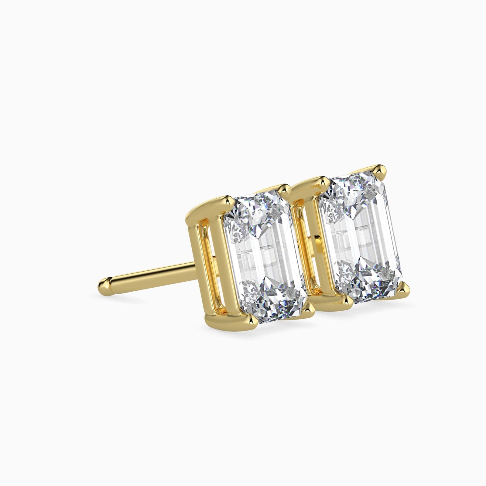 Emerald Diamond Solitaire Studs Side view