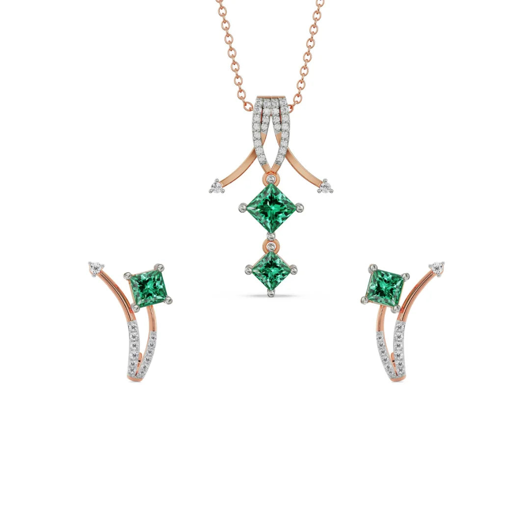 Emerald Delight Lab Diamond Pendant Set - Front View