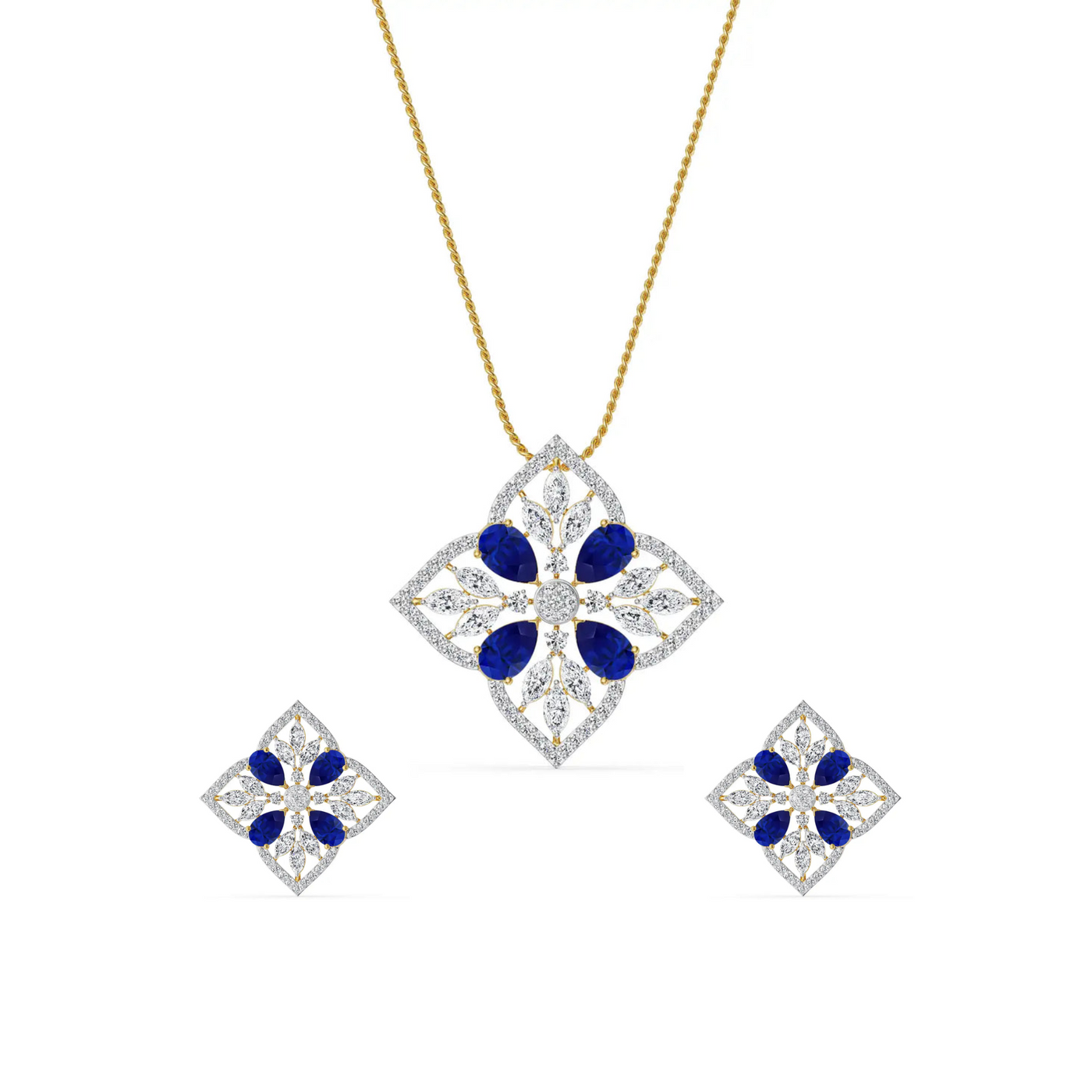 Blue Sapphire Lab Diamond Glamour Pendant Set 9KT