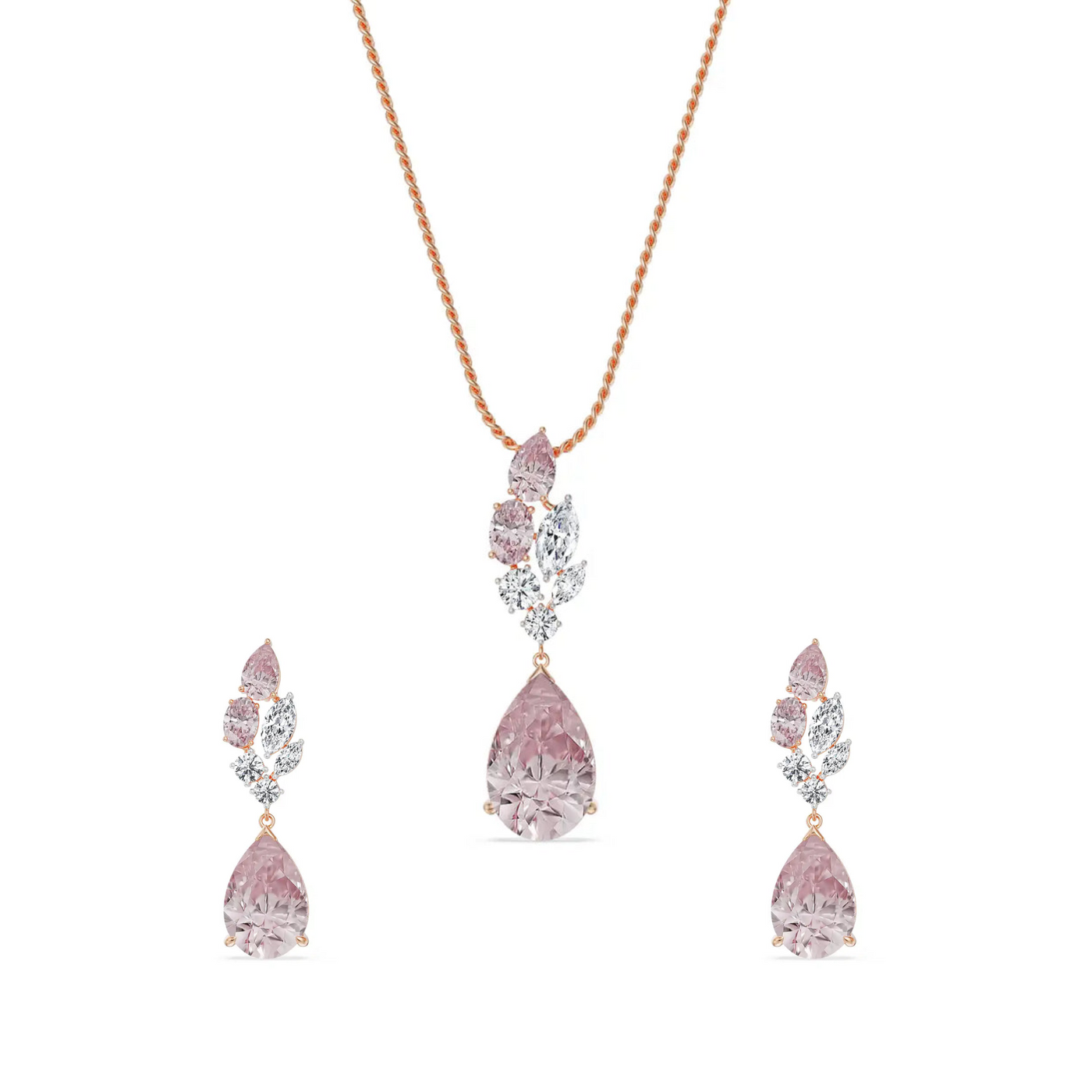 Pink Sapphire Lab Diamond Drop Pendant Set 9KT