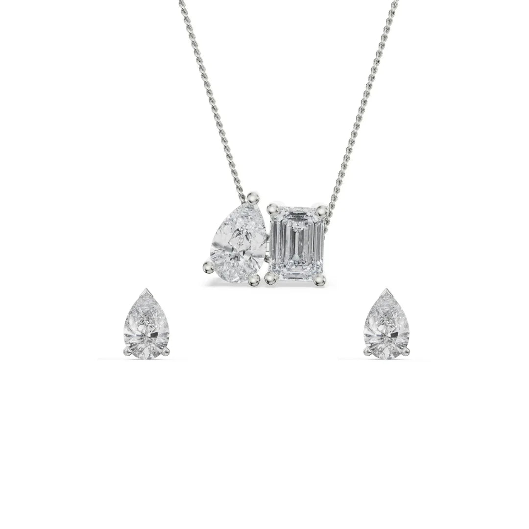 Pear Emerald Lab Diamond Pendant Set 9KT