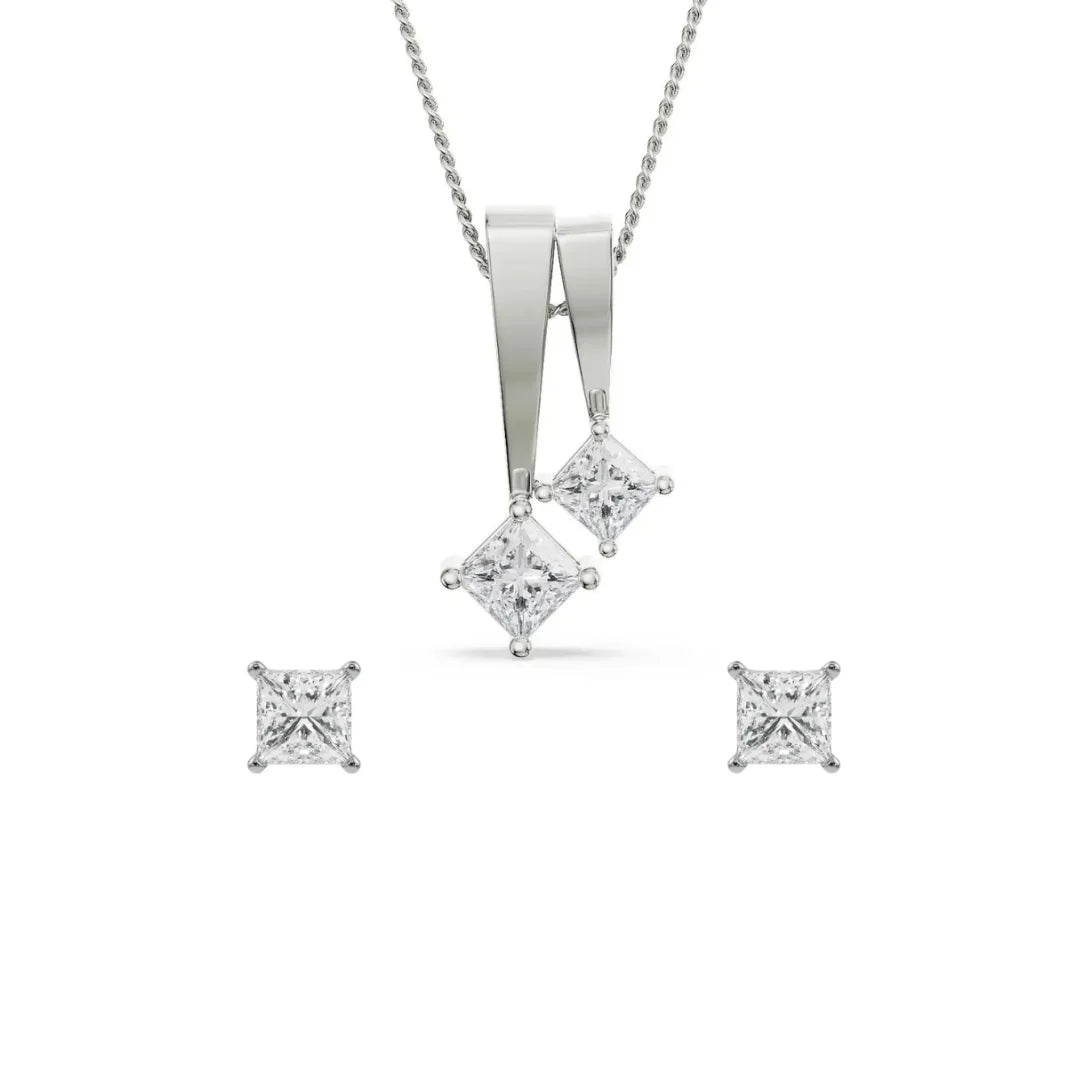 Princess Lab Diamond Pendant Set
