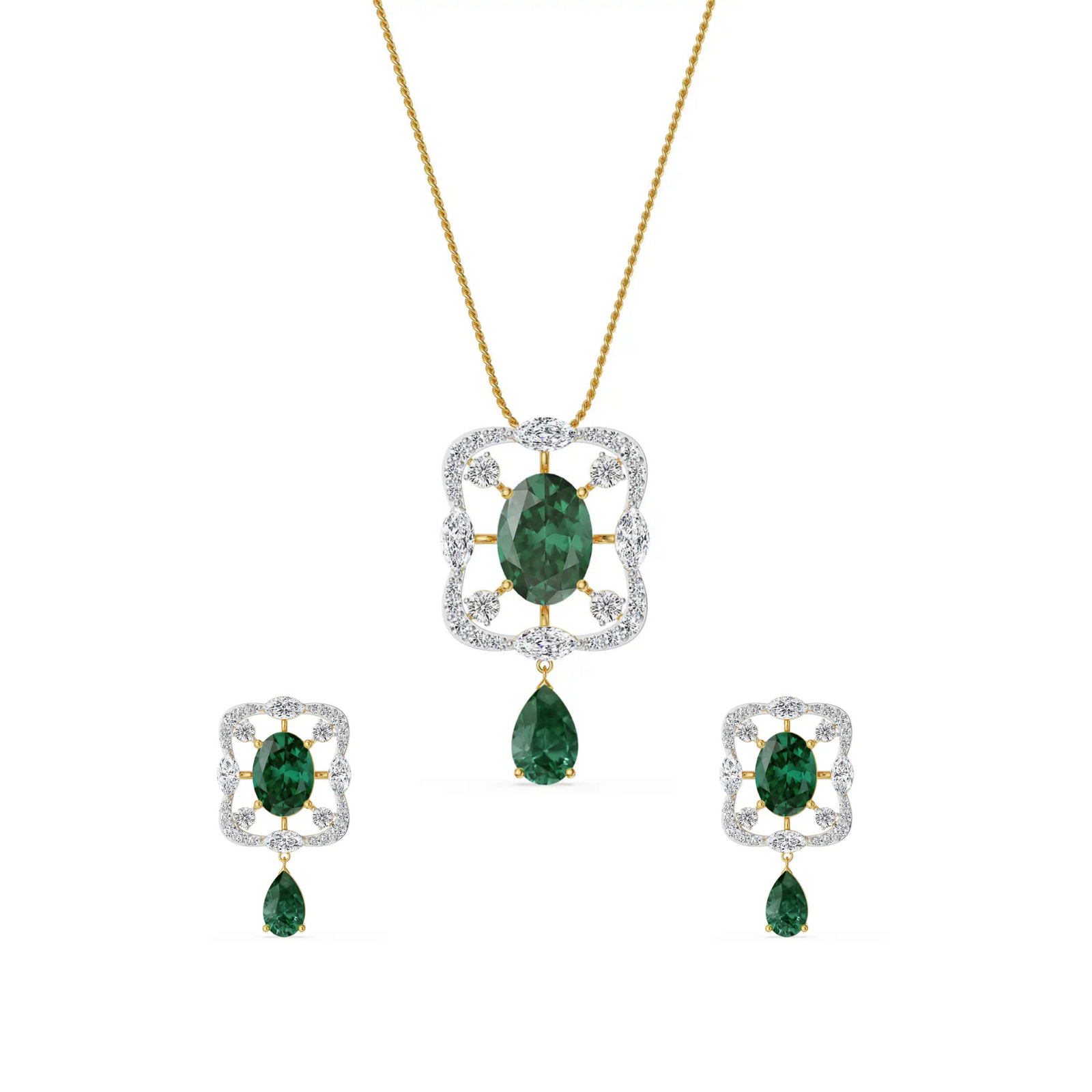 Romi Emerald Lab Grown Diamond Pendant Set - front view in 9KT