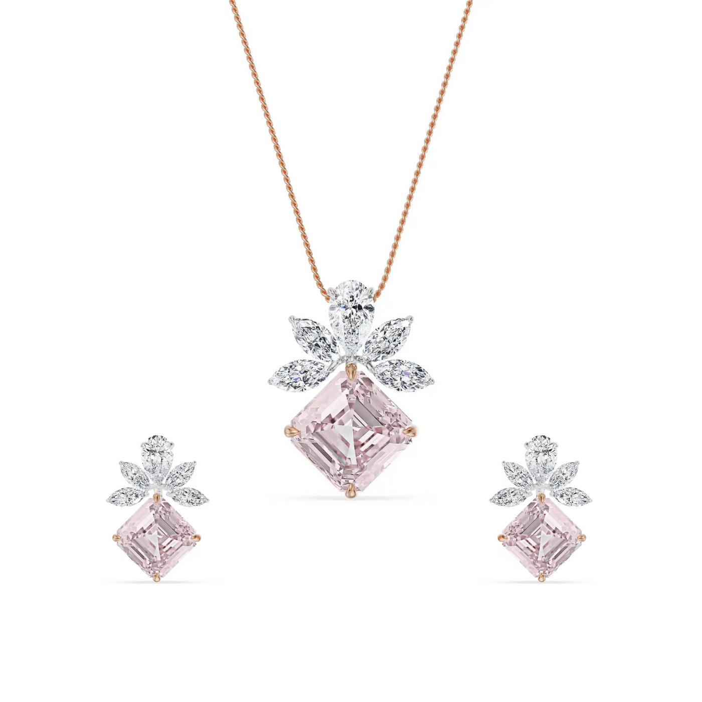 Floral Pink Lab Grown Diamond Pendant Set 9KT