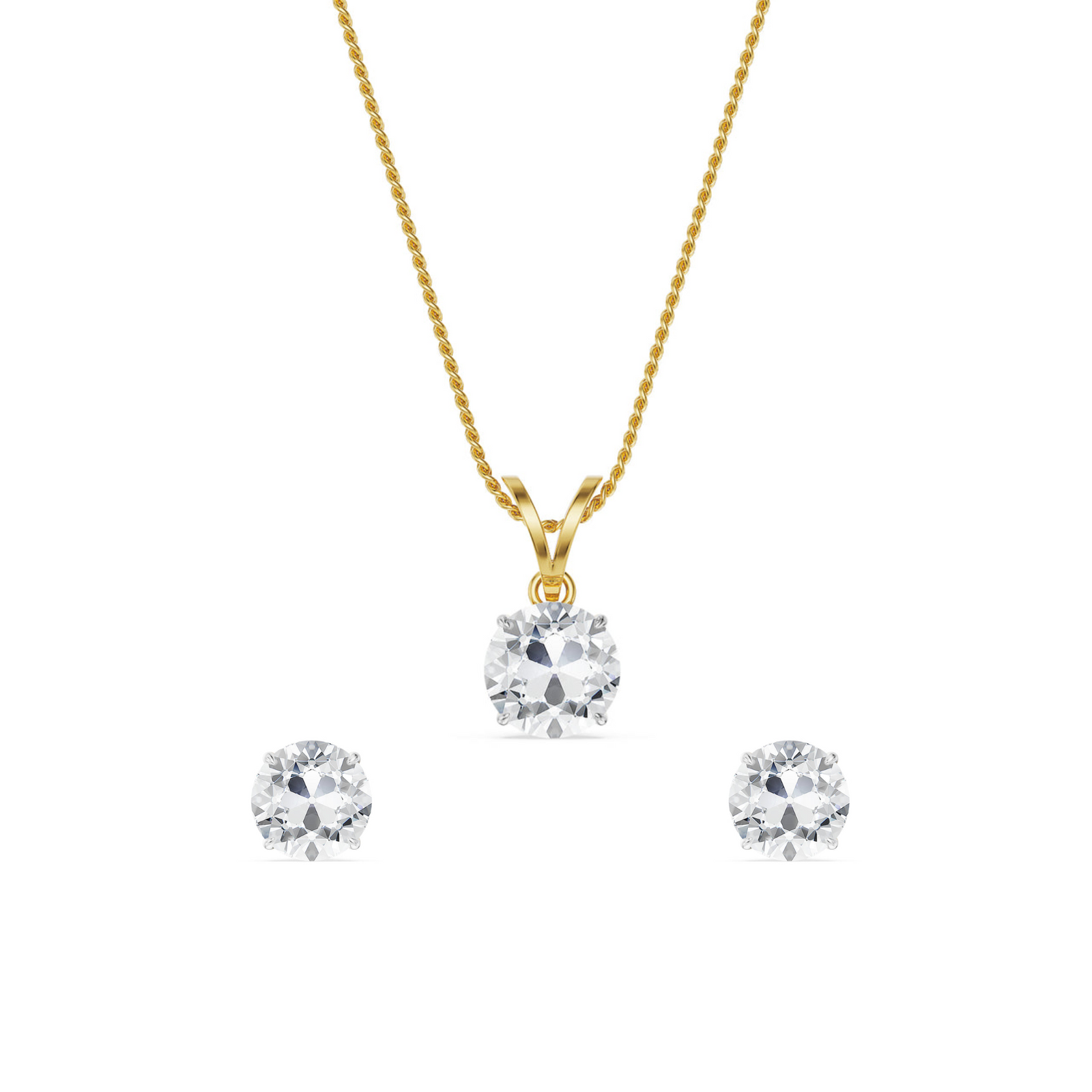 Old European Cut Lab Grown Diamond Pendant Set - front view in 9KT