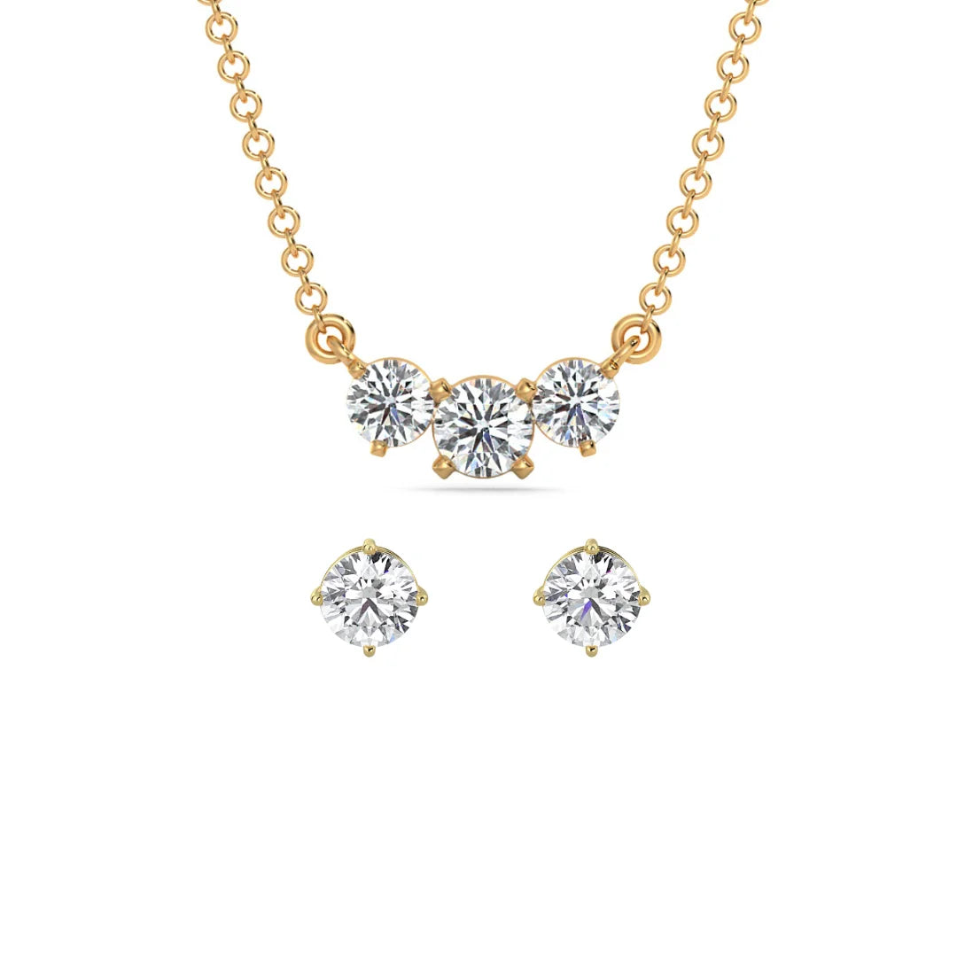 Triple Solitaire Lab Diamond Necklace Set 9KT