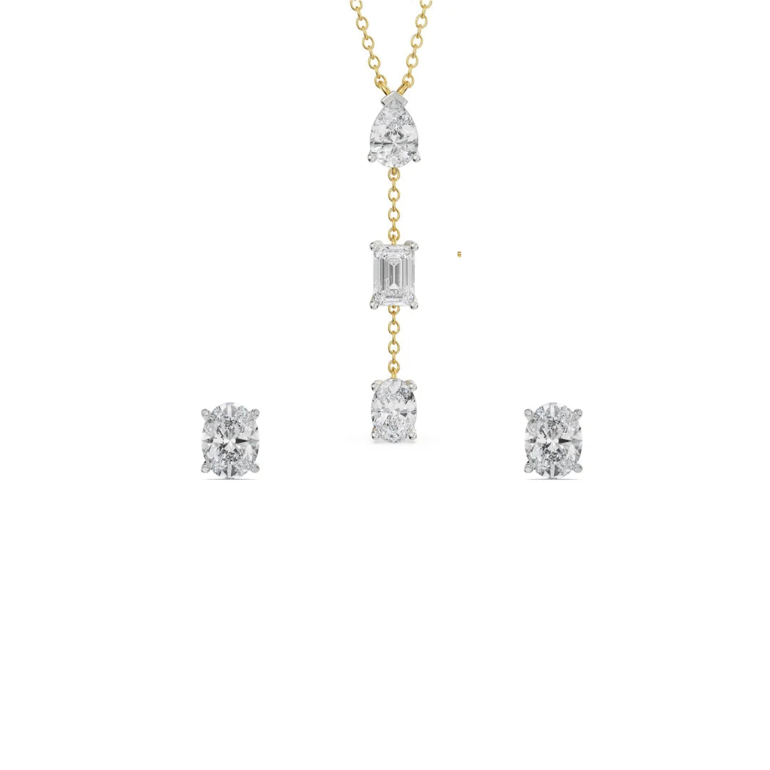 Tri Lab Diamond Drop Necklace Set 9KT