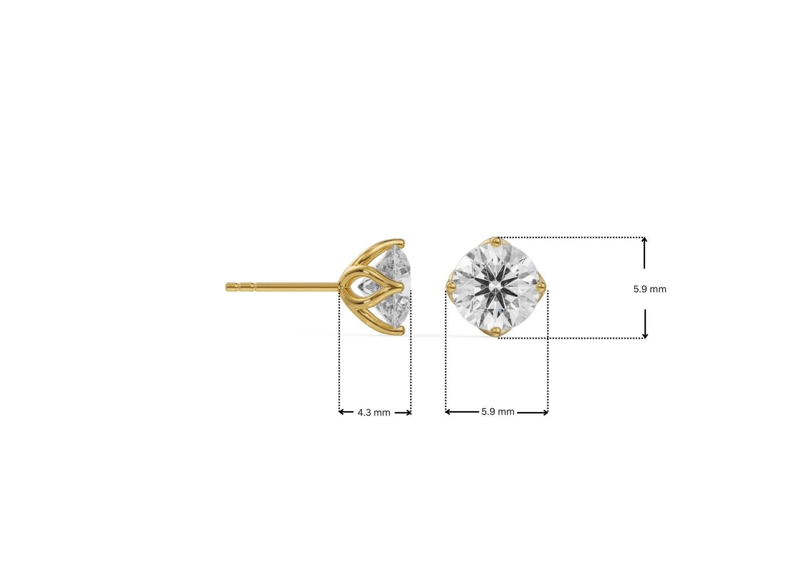 Dimension Guide for 0.5 CT Timeless Lab Grown Diamond Solitaire Studs
