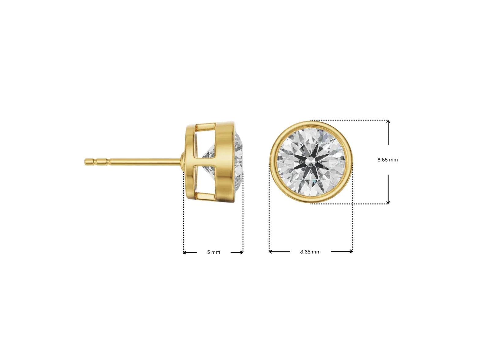 Dimension Guide for 1.5 CT Classic Bezel Lab Grown Diamond Solitaire Studs