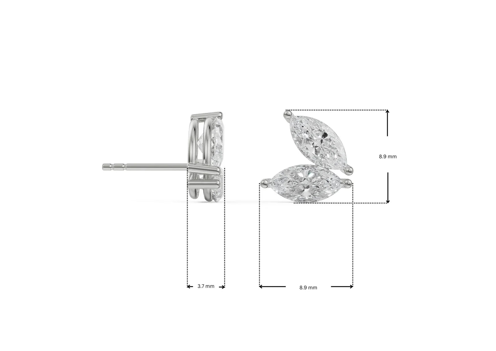Dimension Guide for Butterfly Marquise Lab Grown Diamond Studs
