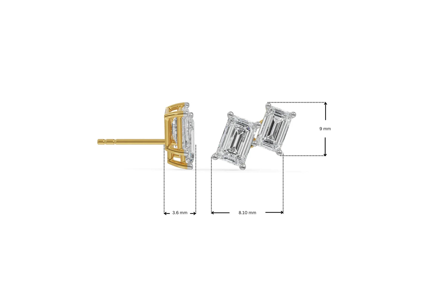 Dimension Guide for Duo Emerald Lab Grown Diamond Studs