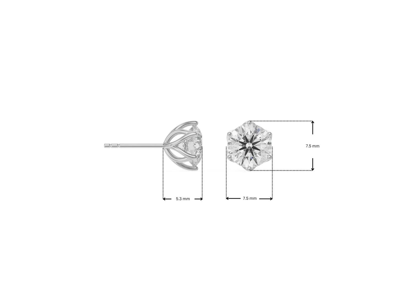 Dimension guide for 1 CT Petal Lab Grown Diamond Solitaire Studs 