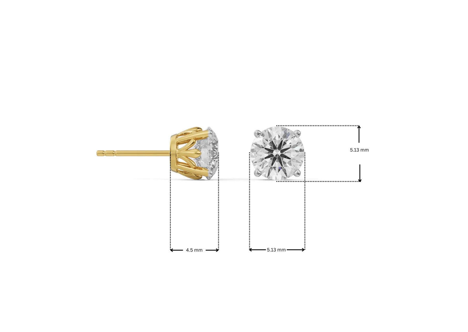 Dimension Guide for 0.5 CT Classic Round Lab Diamond Studs