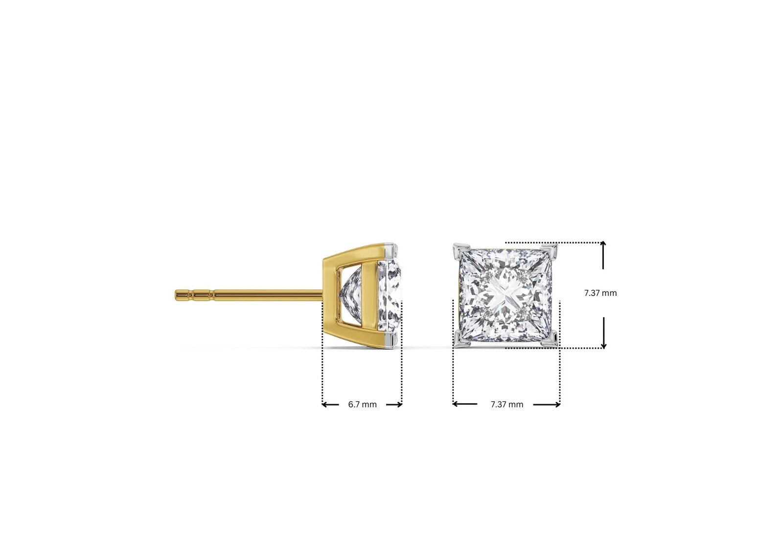 Dimension Guide for 1.5 CT Classic Square Lab Diamond Studs