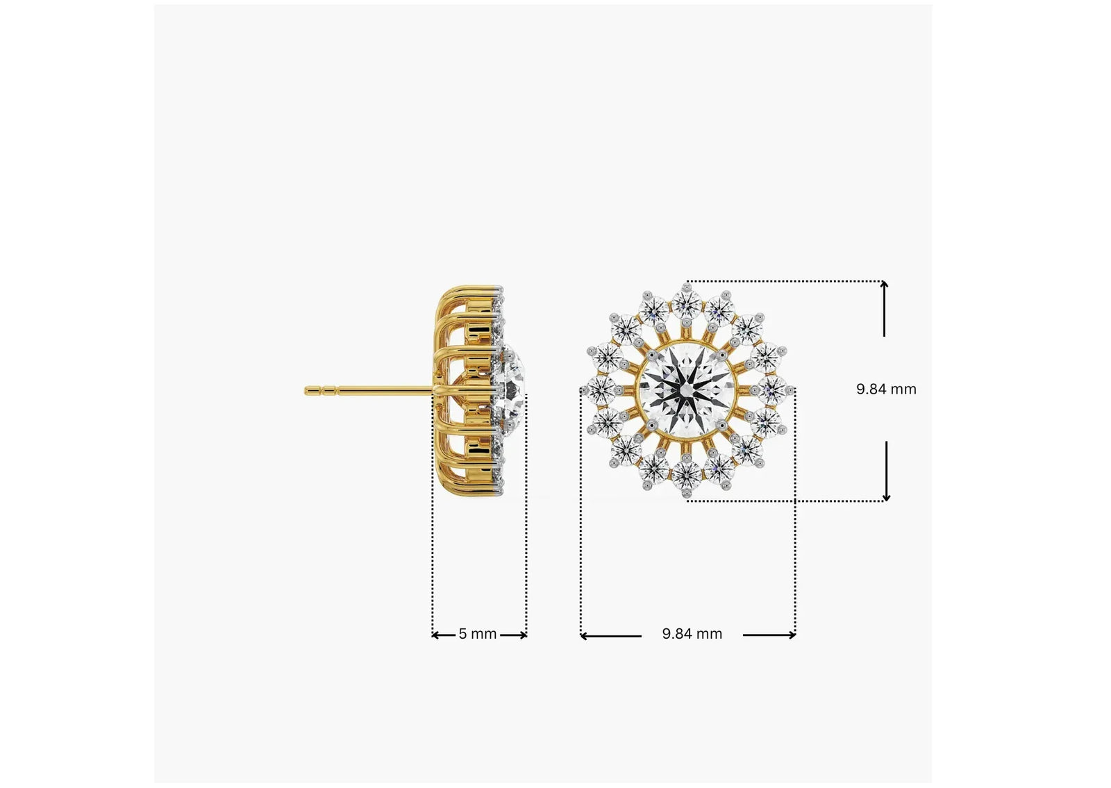Dimension Guide for 0.50 CT Chakra Detachable Lab Diamond Studs