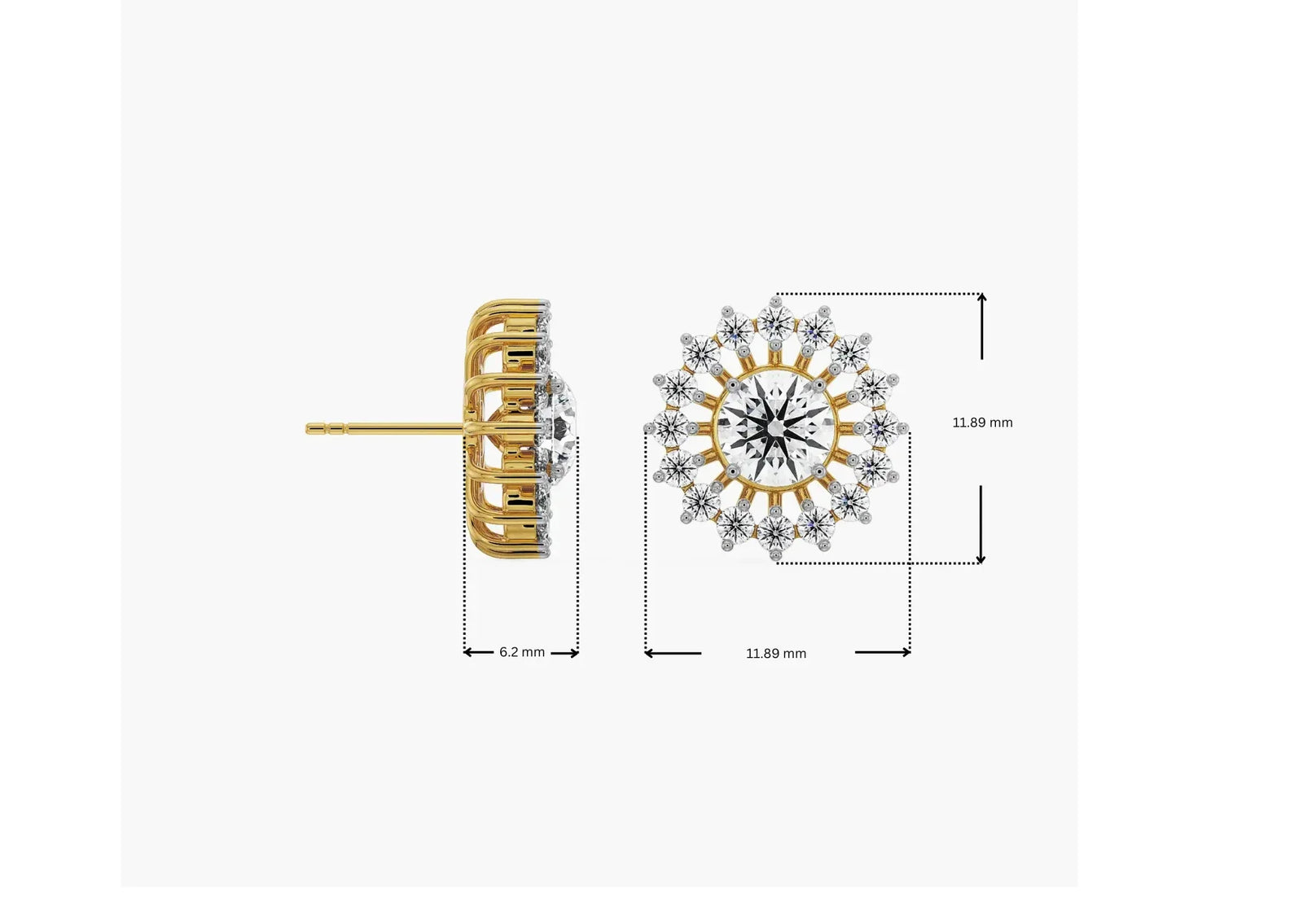 Dimension Guide for 1 CT Chakra Detachable Lab Diamond Studs