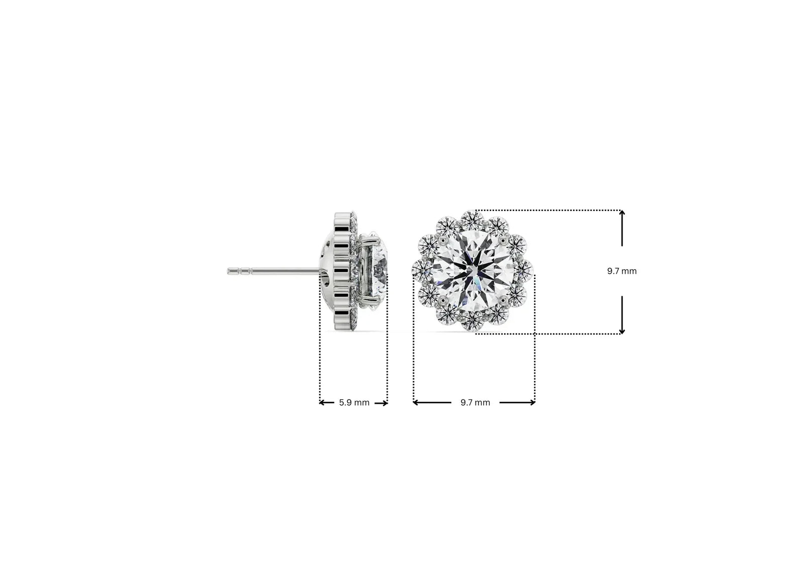 Dimension Guide for 1 CT Sunflower Detachable Lab Diamond Studs