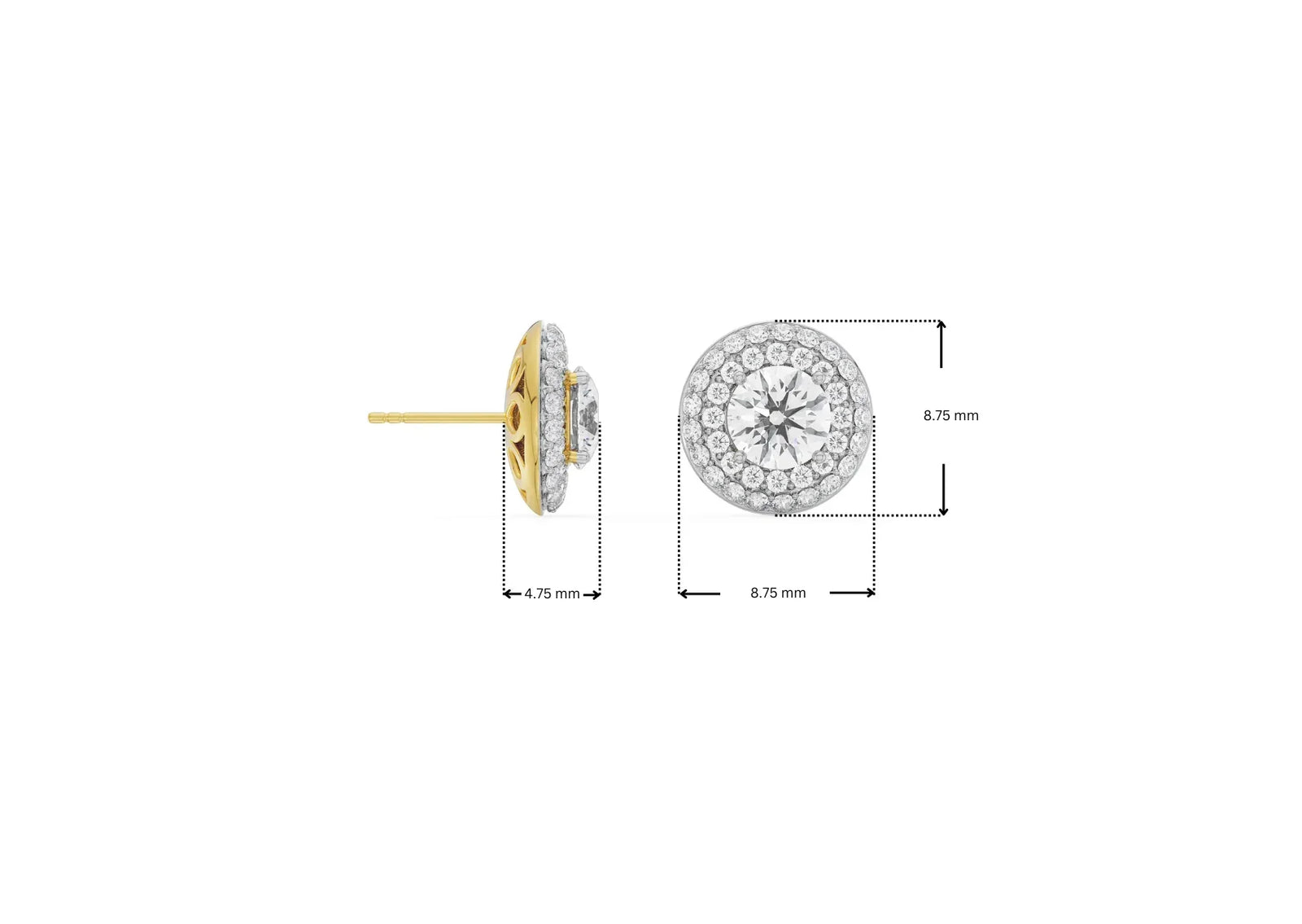 Dimension Guide for 0.25 CT Double Halo Detachable Lab Diamond Studs