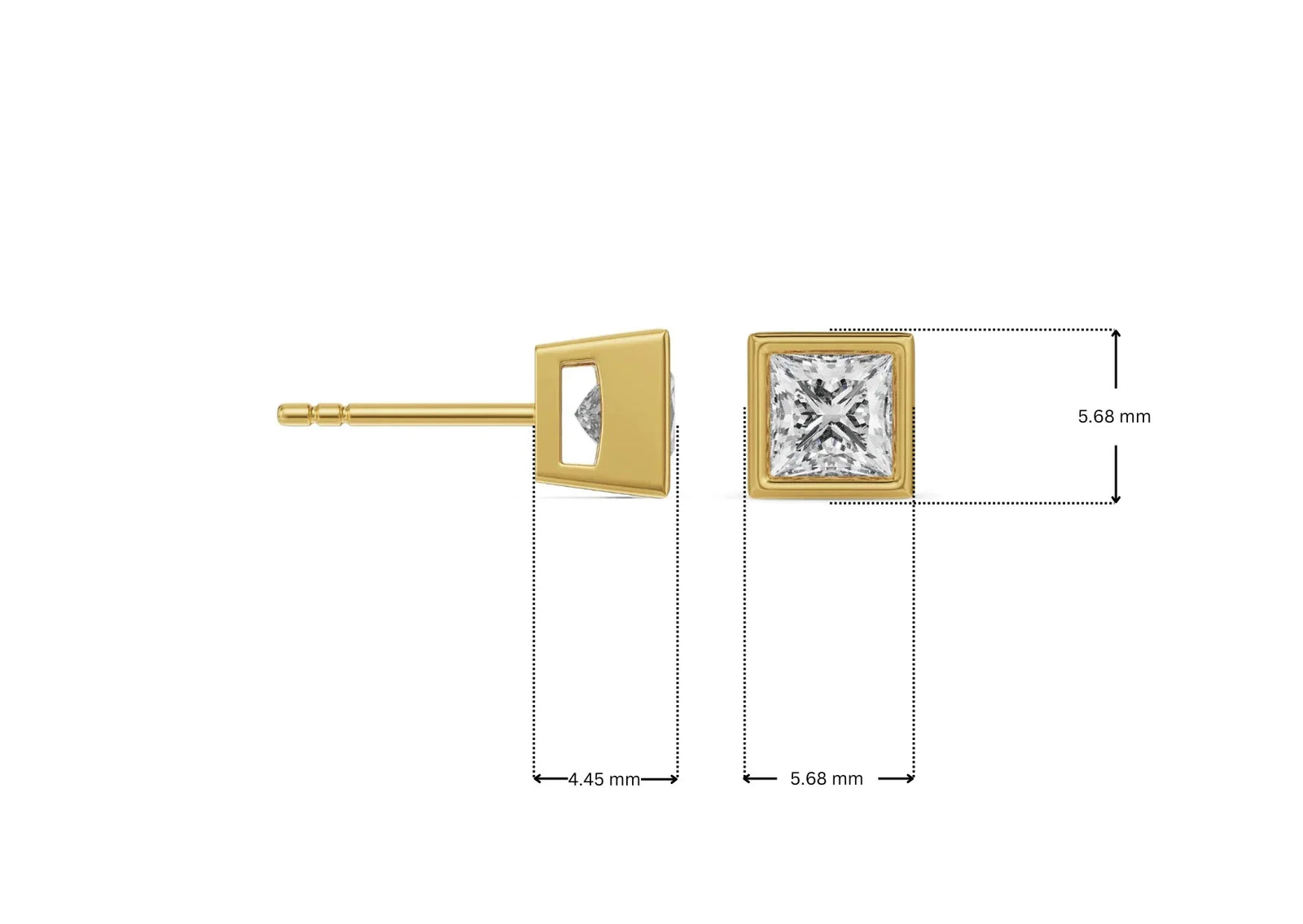 Dimension Guide for 0.5 CT Bezel Princess Lab Grown Diamond Solitaire Studs