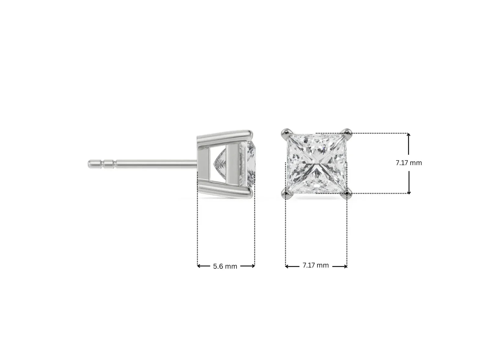 1 CT Timeless Princess Lab Grown Diamond Solitaire Studs 9KT