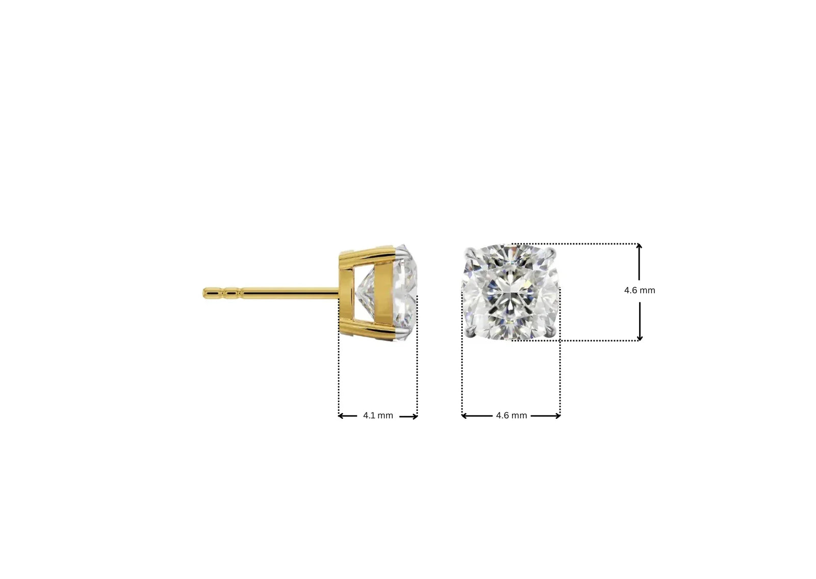 Dimension Guide for 0.50 CT Cushion Lab Grown Diamond Studs