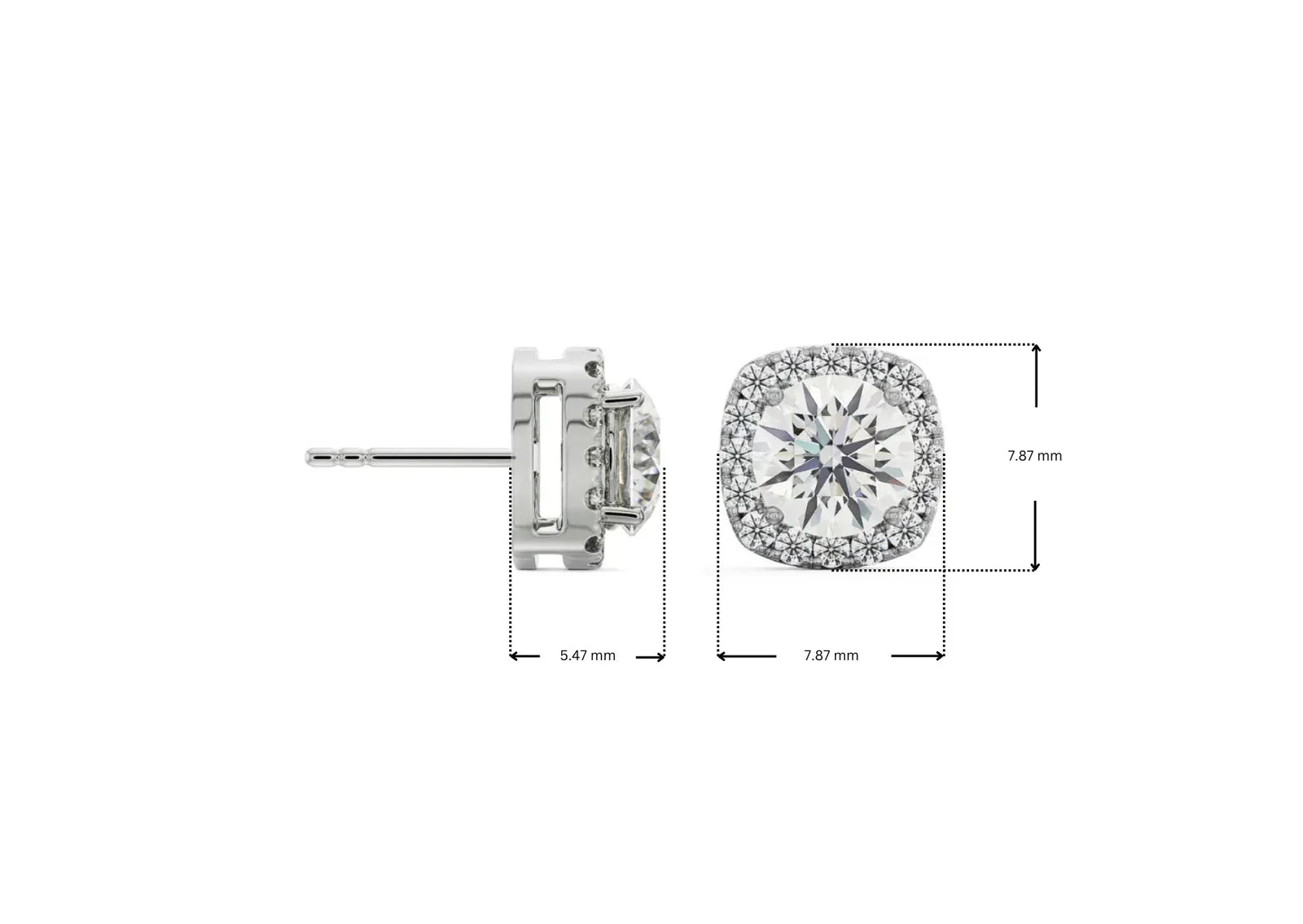 Dimension Guide for Tisha Halo Round Lab Grown Diamond Studs