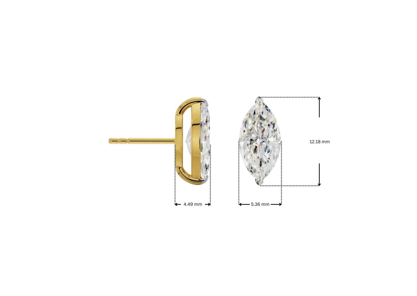Dimension Guide for 1 CT Marquise Lab Grown Diamond Studs