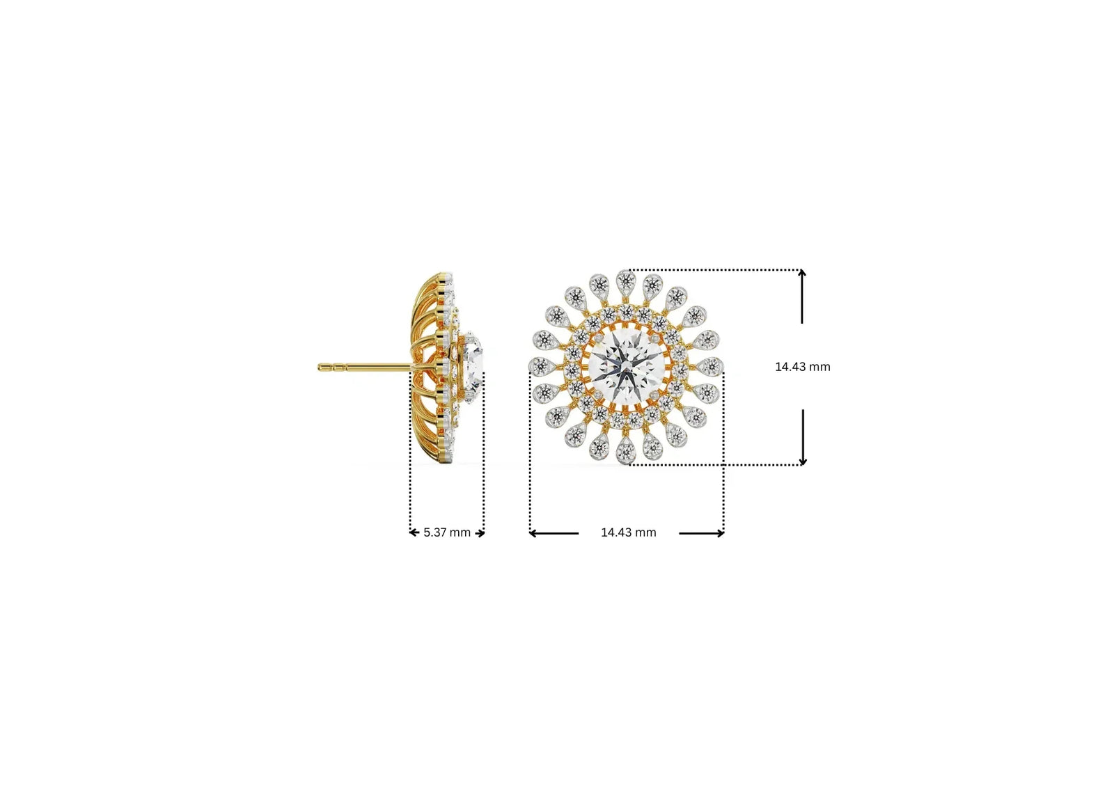 Dimension Guide for 0.5 CT Sunflower Detachable Lab Diamond Studs