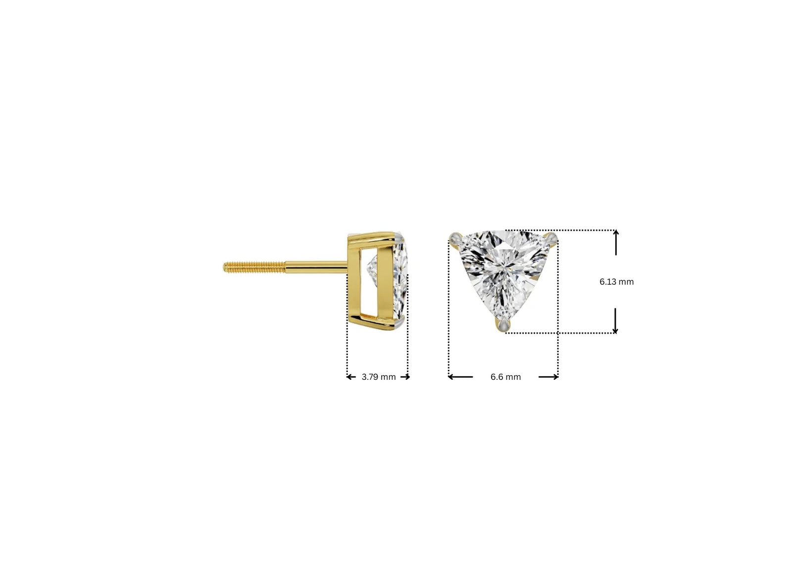 Dimension Guide for 0.5 CT Trillion Curved Lab Grown Diamond Solitaire Studs