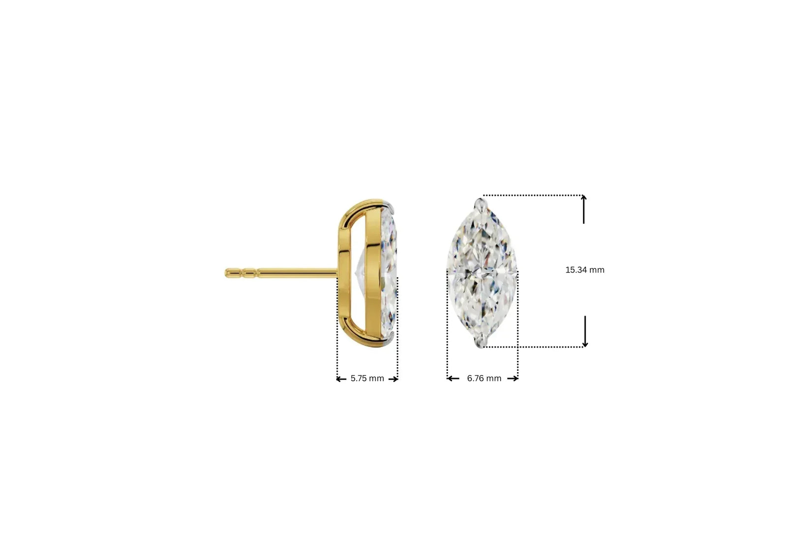 Dimension Guide for 2 CT Marquise Lab Grown Diamond Studs