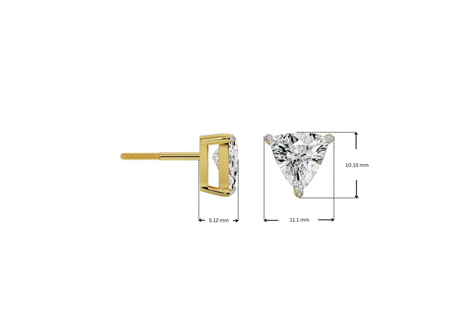 Dimensiion Guide for 2 CT Trillion Curved Solitaire Lab Diamond Studs