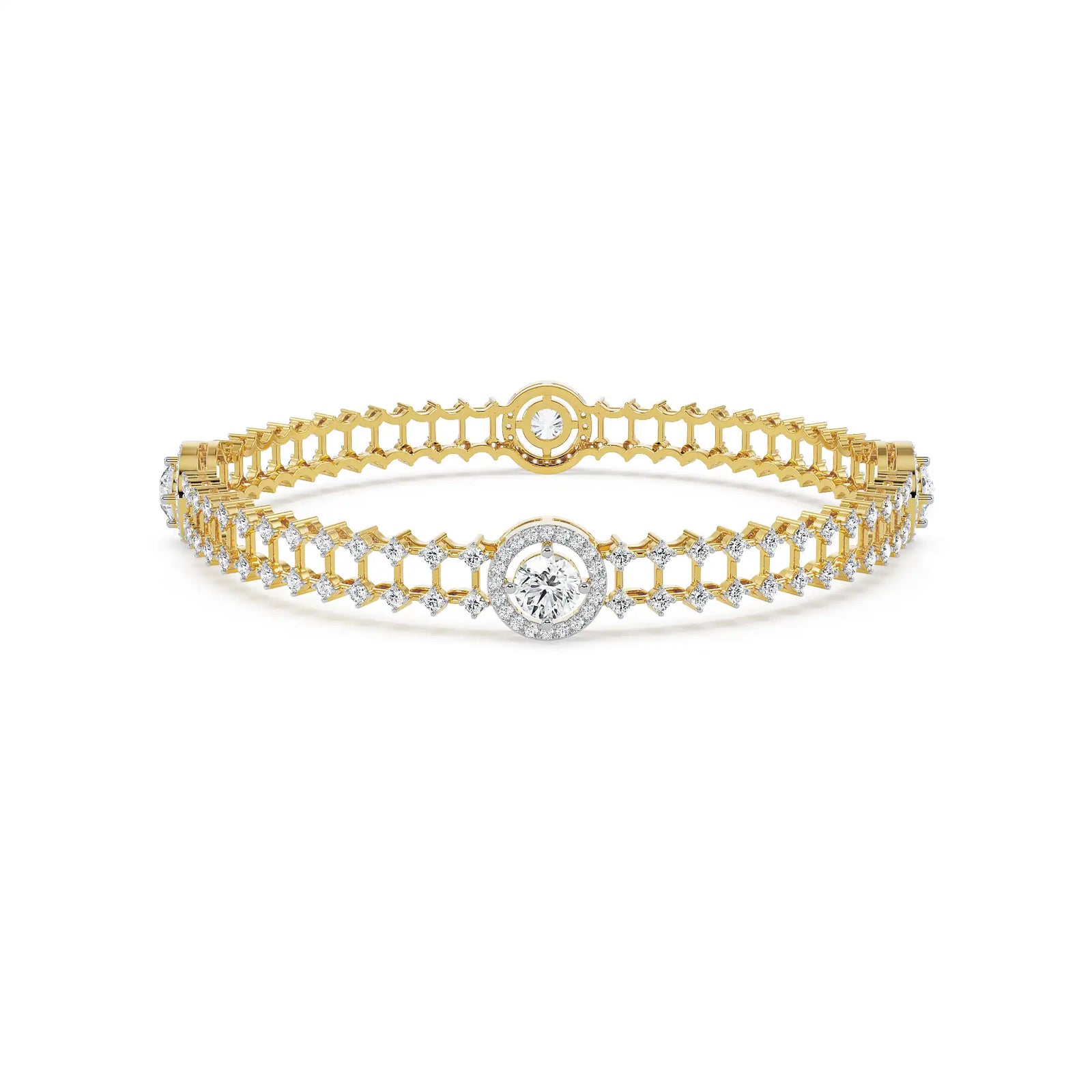 Royal Halo Lab Grown Diamond Bangle - front view in 9KT