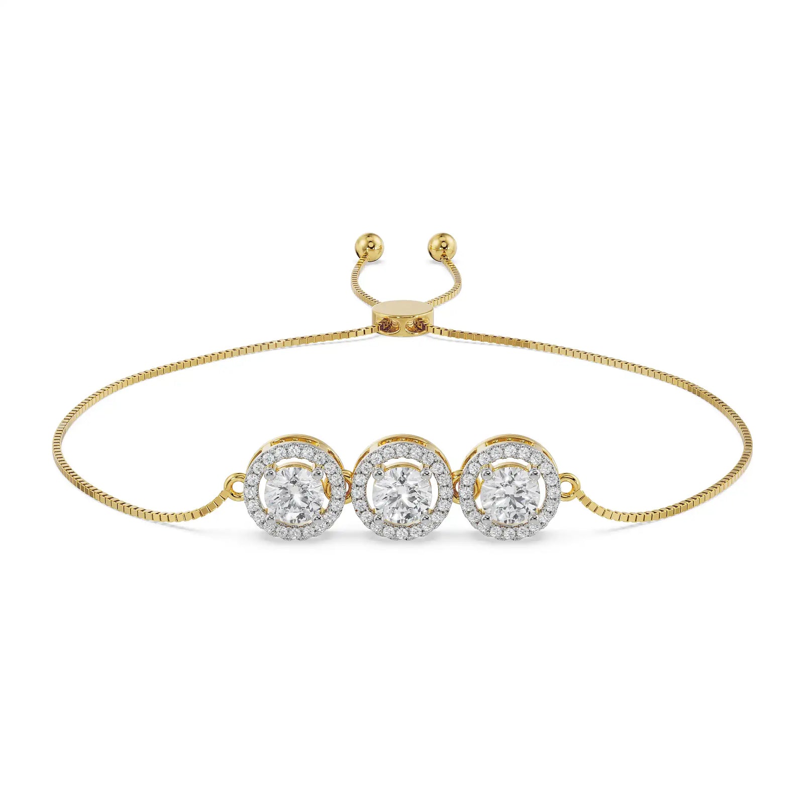 Elegant Trio Diamond Bracelet Front View in 9KT