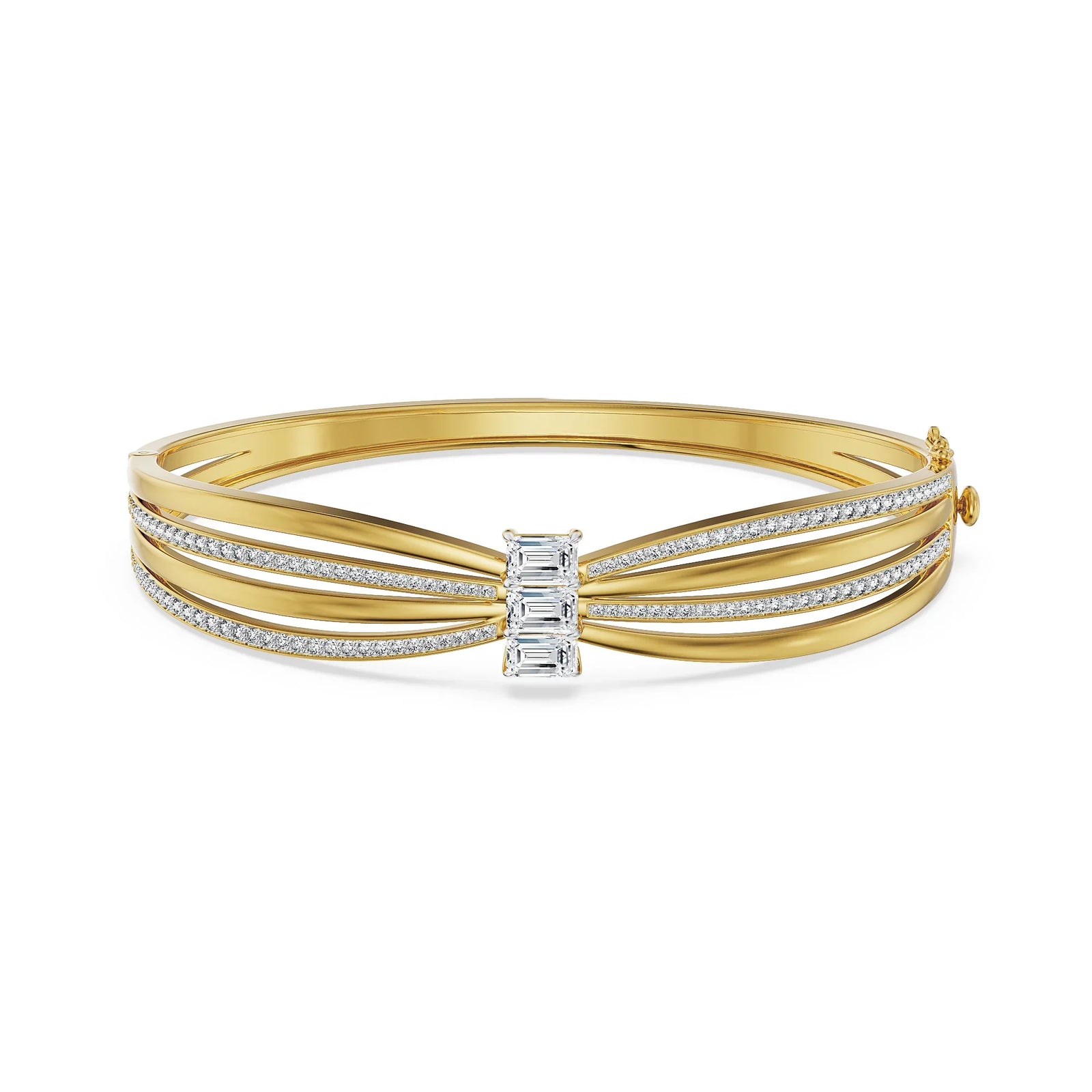 Ribbon Three Stone Lab Grown Diamond Bracelet - front view in 9KT