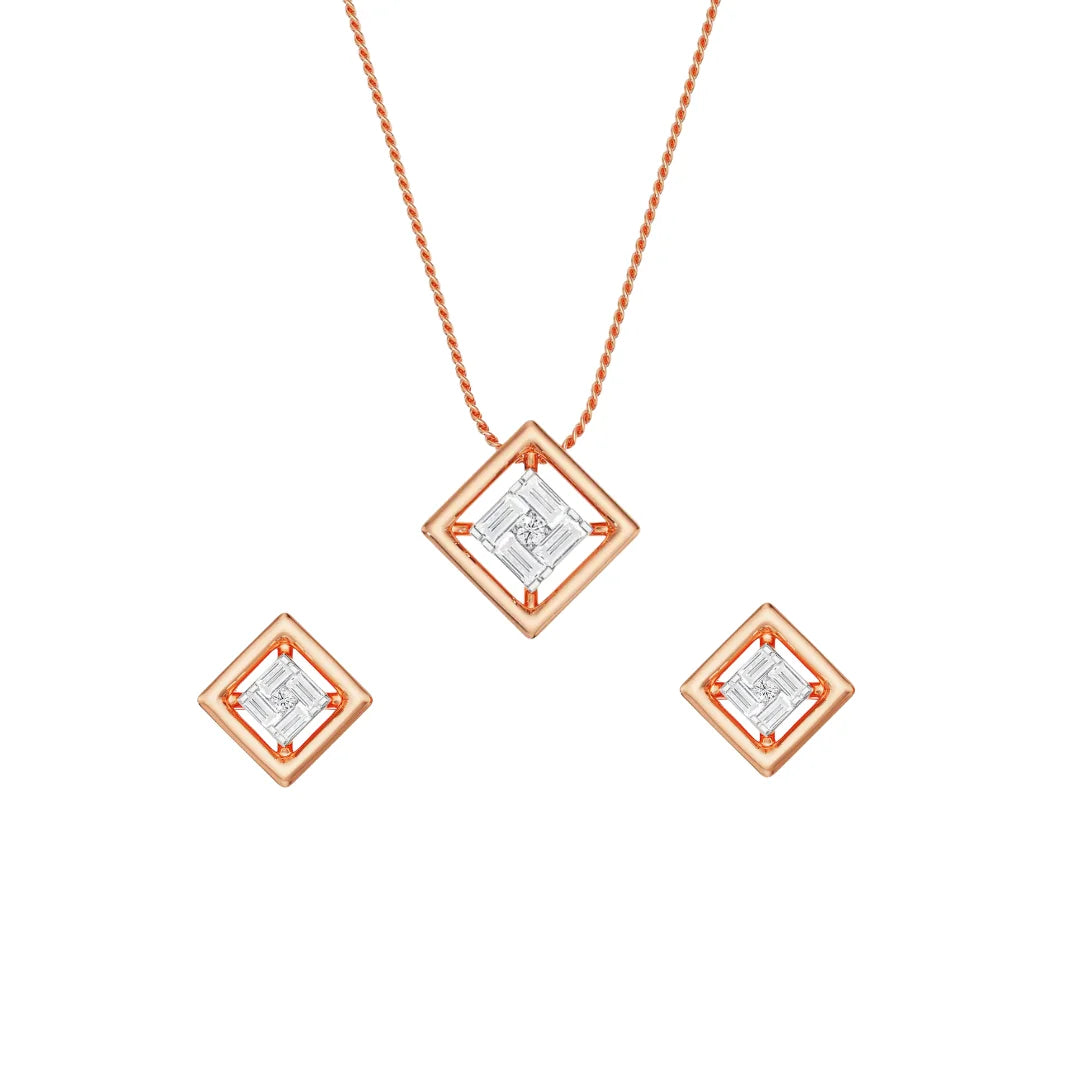 Geometric Allure Lab Diamond Pendant Set