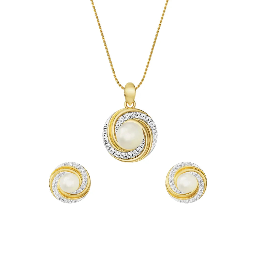 Pearly Swirly Lab Grown Diamond Pendant Set 9KT