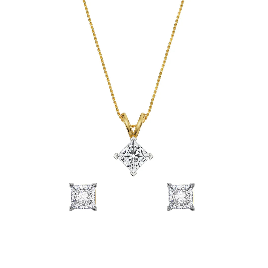 1 CT Princess Cut Lab Grown Diamond pendant Set 9KT