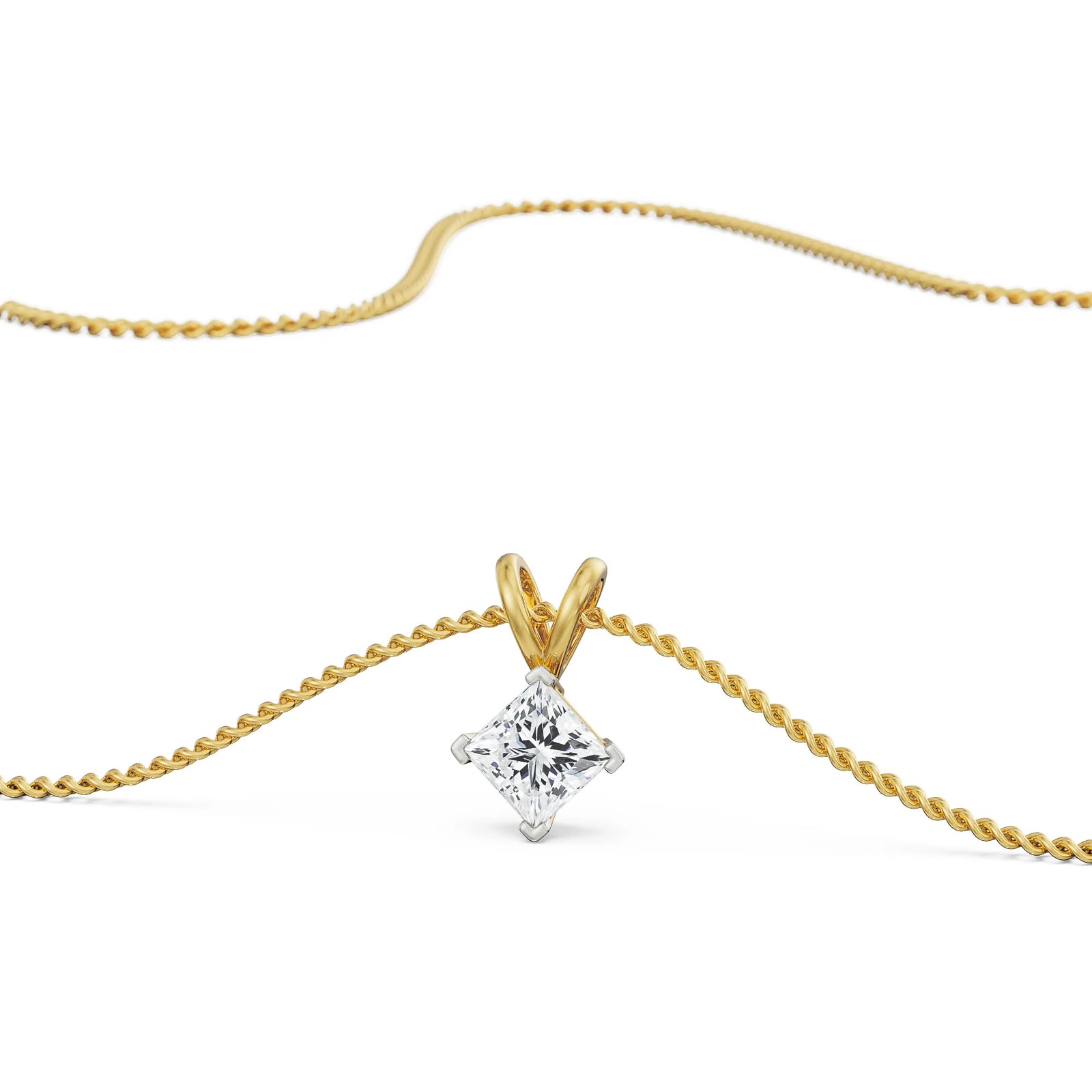 1 CT Princess Cut Lab Grown Diamond pendant - Front View