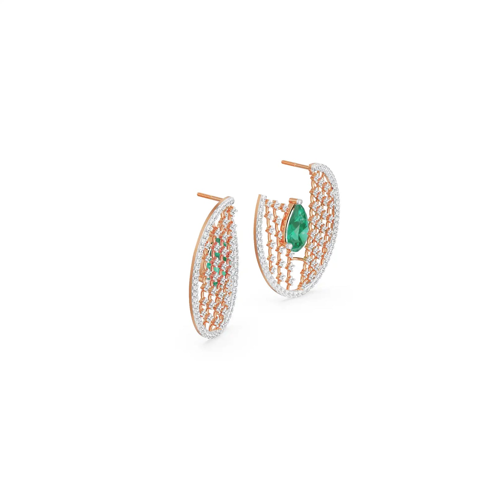 Glamorous Emerald Diamond Earrings Side view