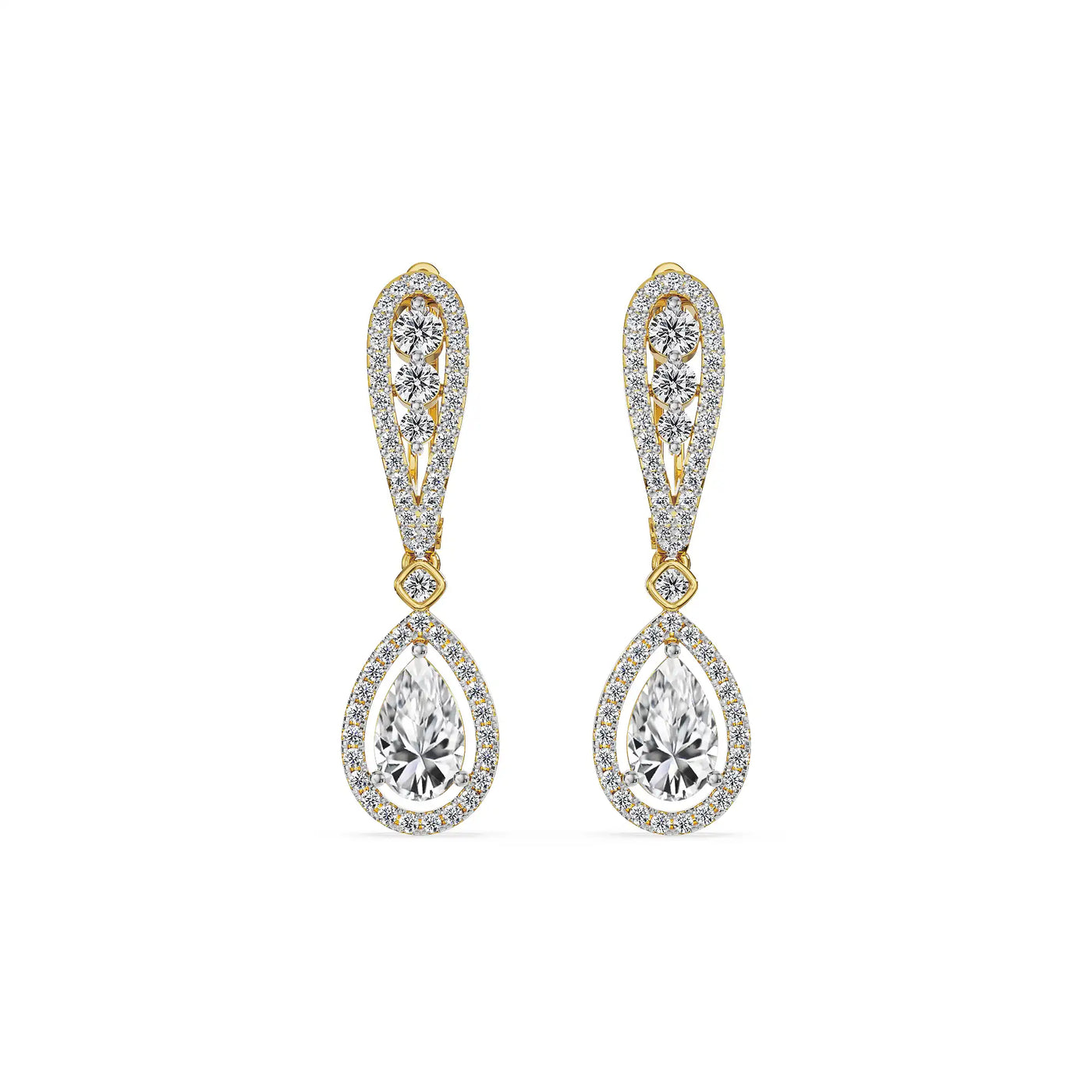 Halo Pear Cluster Dangler Earrings 9KT